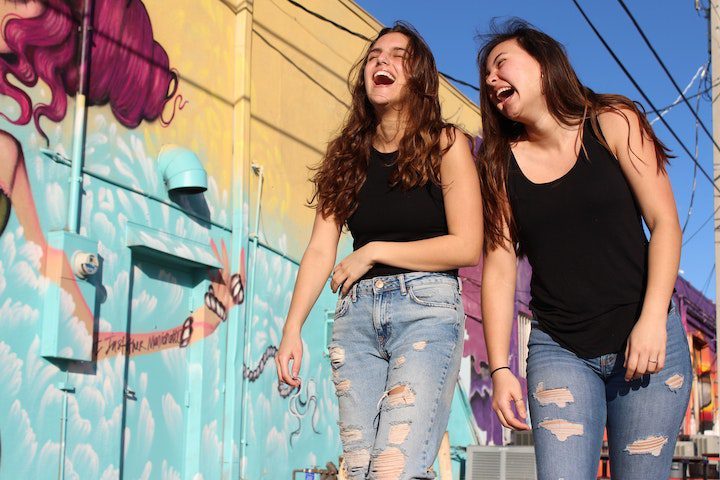 laugh laughter laughing two girls walking friends